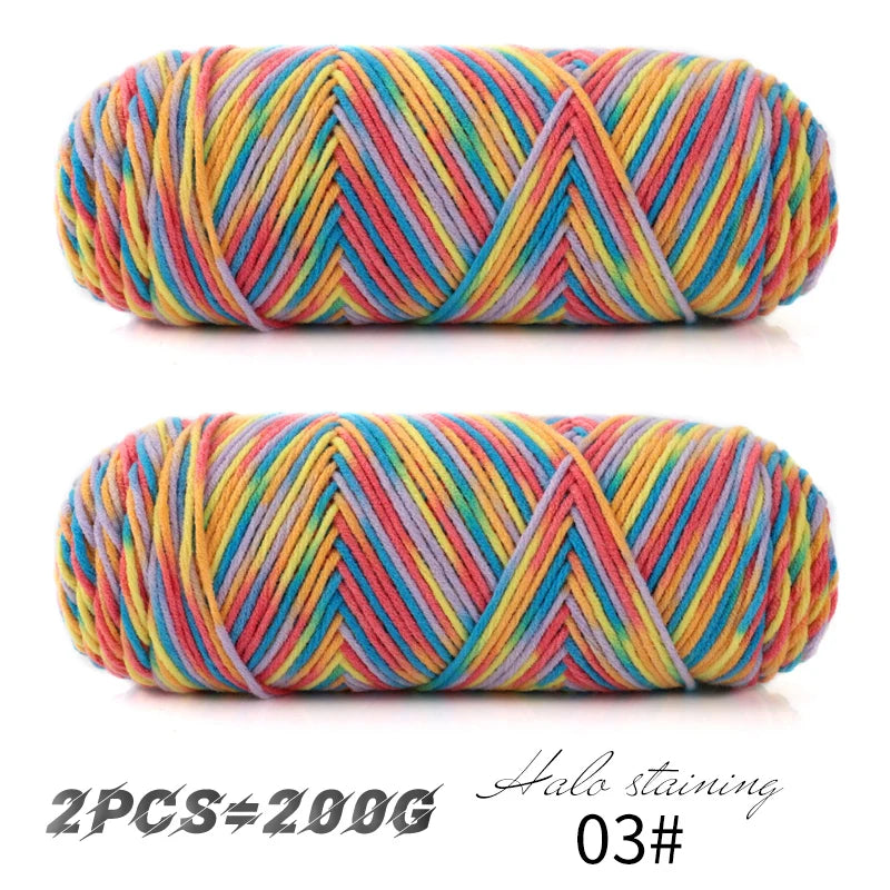 2 PCs Colorful 5-Strand Dyed Milk Cotton Baby Yarn DIY Scarf
