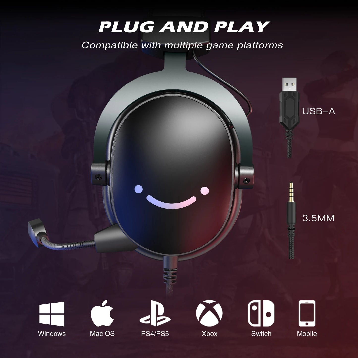 FIFINE 3.5 mm Jack and USB Headset with 7.1 Surround Sound Volume Control and Mute Switch for PC MAC PS4 PS5 Mixer H9