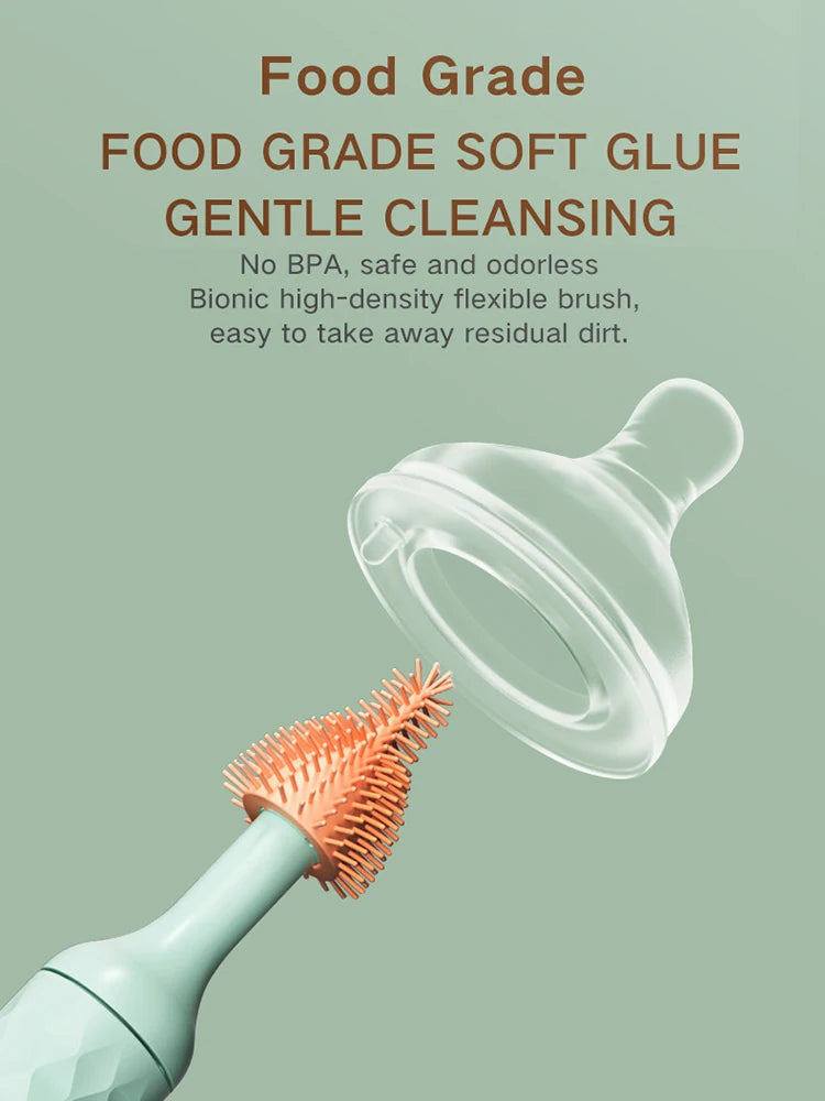 3 Pieces Electric Bottle Brush Set with 360 Degree Rotating Long Handle Waterproof Silicone Cleaning Brushes for Straws and Pacifiers