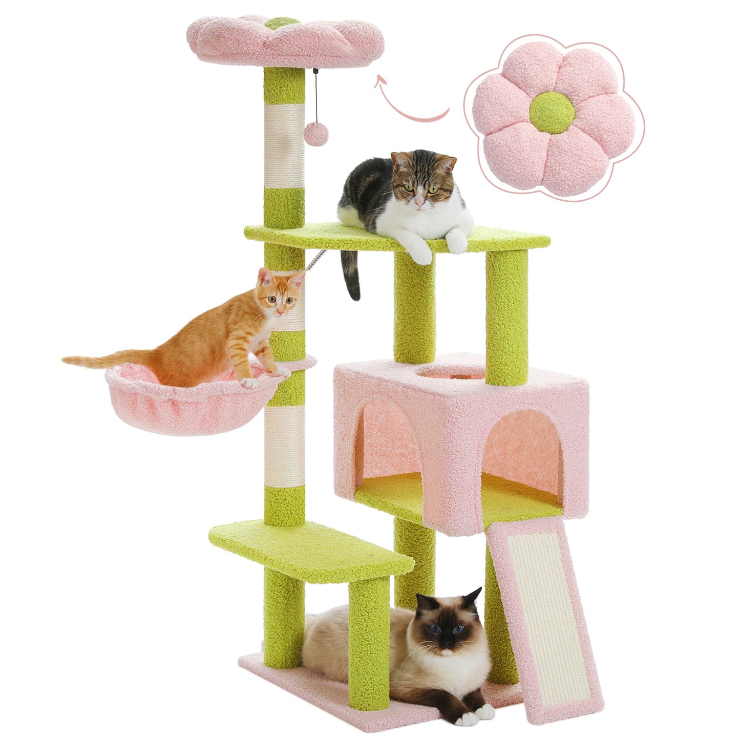 Flower Cat Tree Multi-Level Tower with Sisal Posts and Top Perch