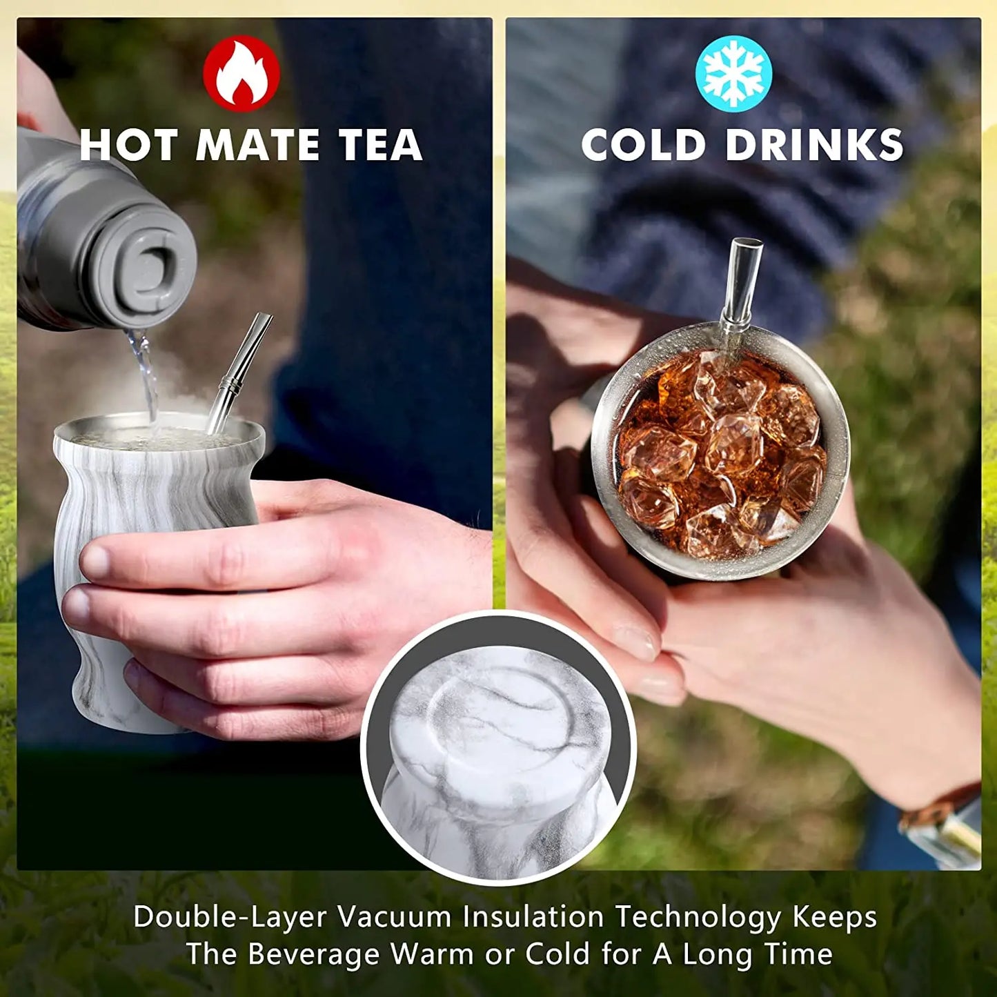 Yerba Mate Natural Gourd Tea Cup Set With Lid 230ML Includes 2 Bombillas