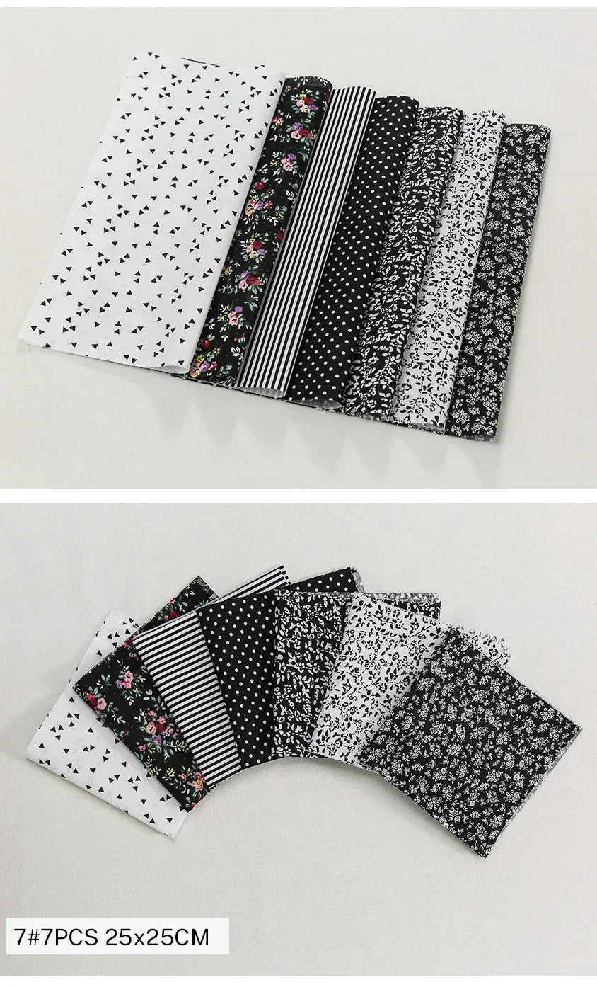7 Pieces 25x25Cm Cotton Flower Fabric Printed Cloth for DIY