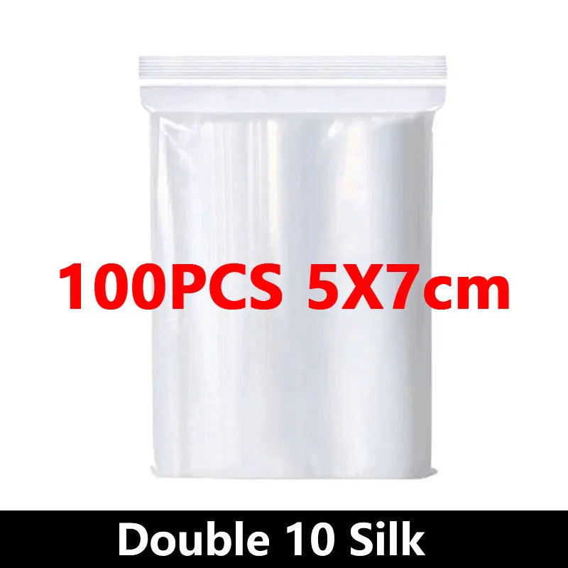 100Pcs Thicken Zipper Sealed Bags Clear Plastic Storage Bags for Jewelry and Food Packing
