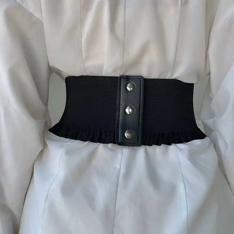 1pcs Women's Wide Black Belt with Buckle for Daily Wear
