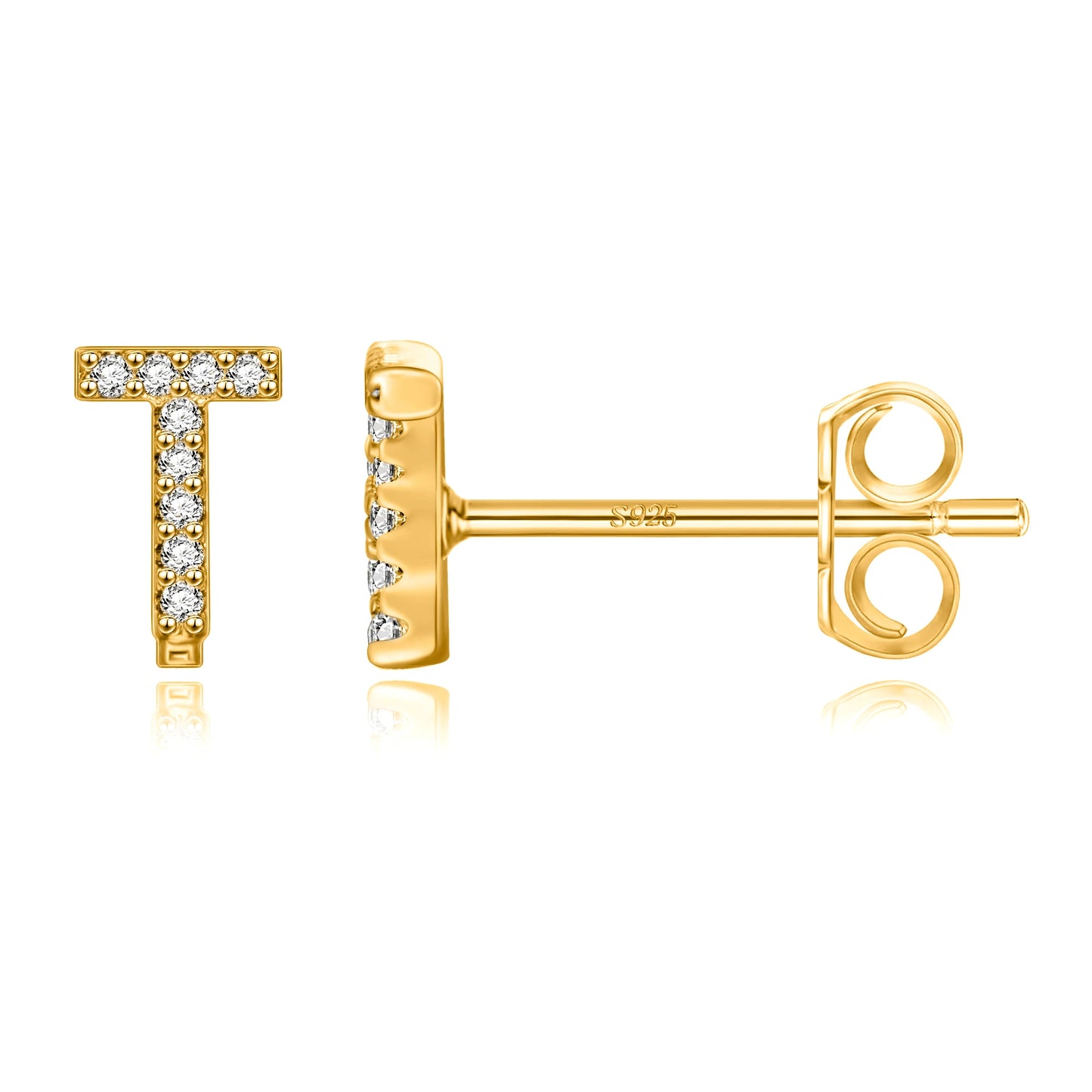 Simple Metal 925 Sterling Silver Letter Earrings with Zircon