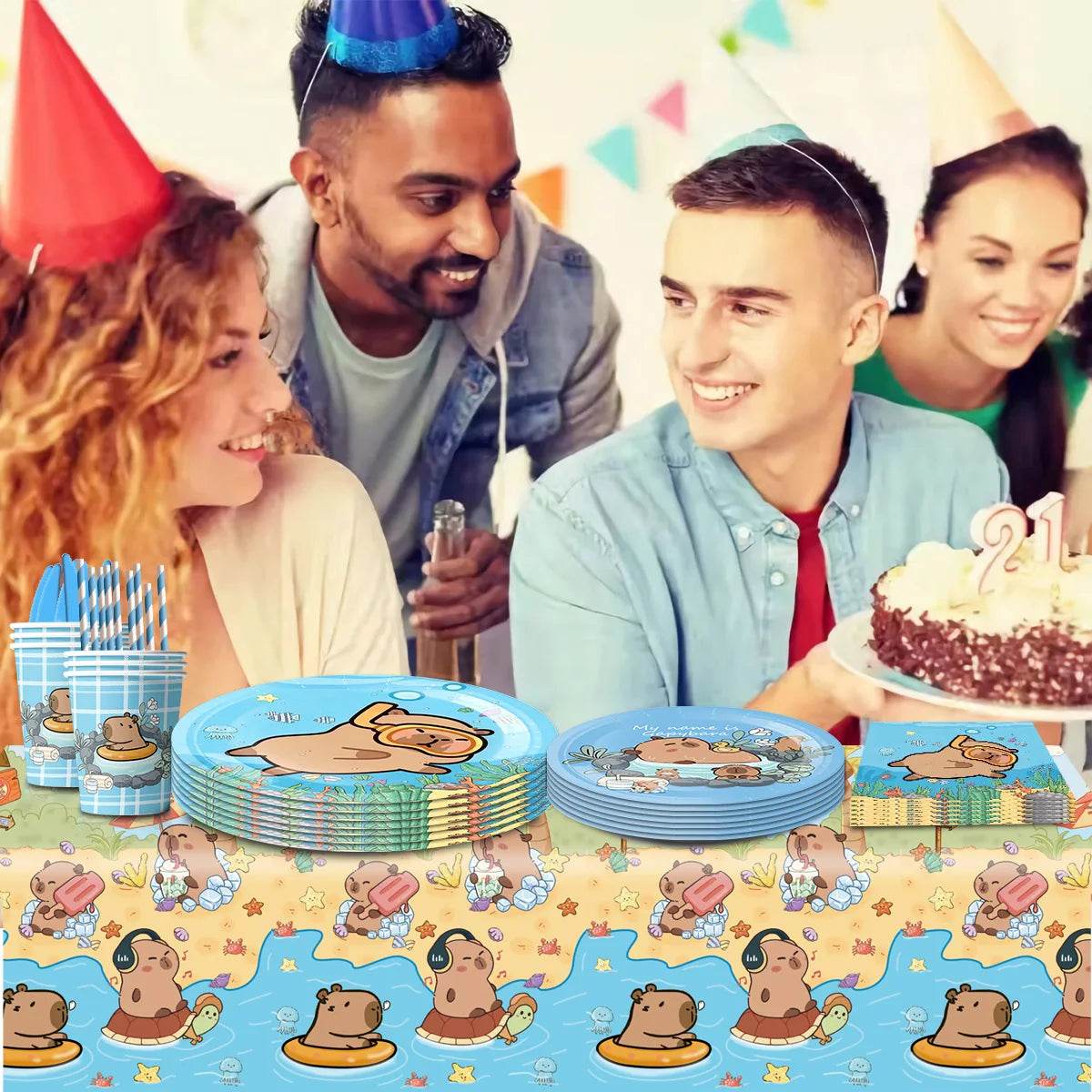 Capybara Birthday Decorations Balloons Cute Tableware Set