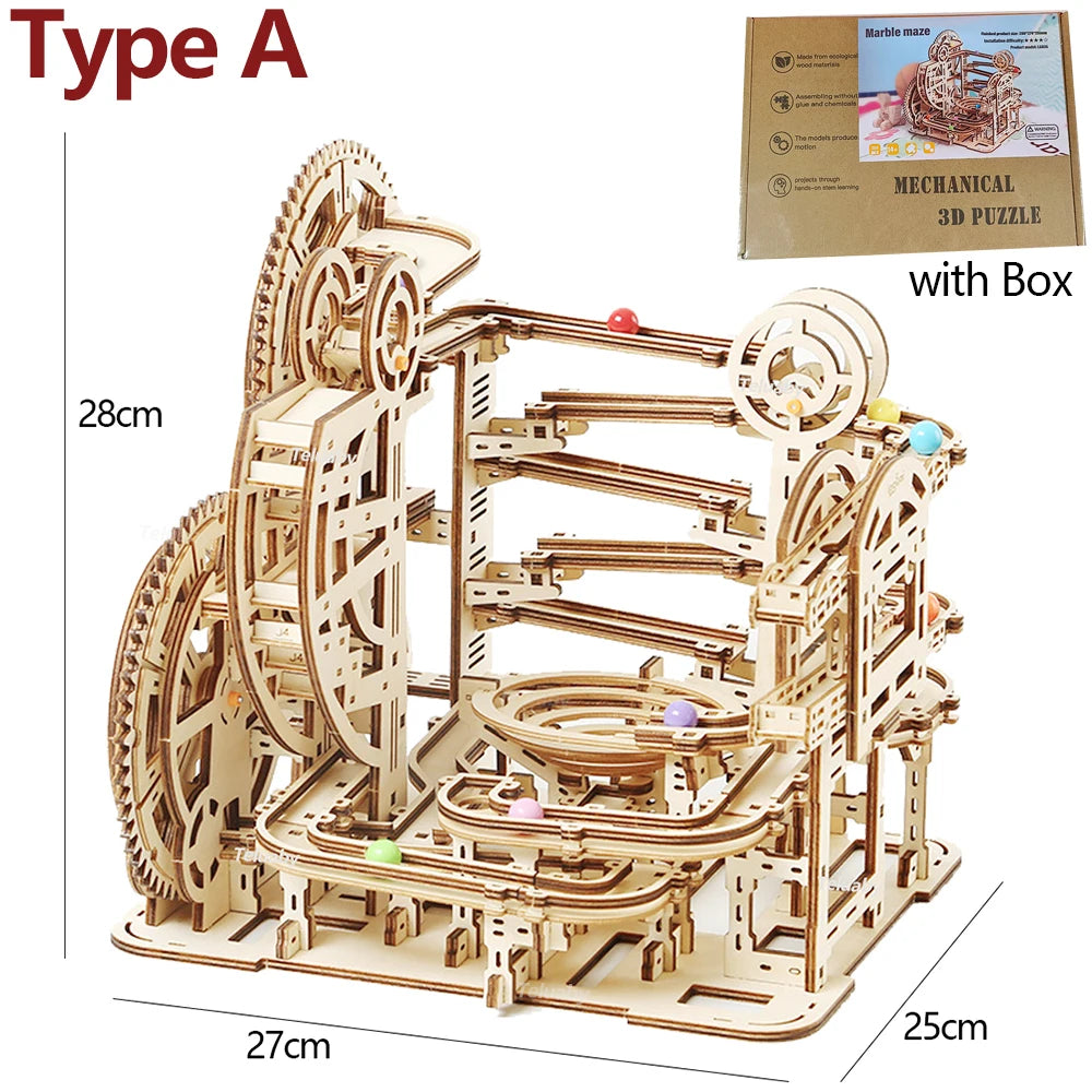 3D Wooden Puzzle Model Kits Marble Run Mechanical Puzzles Self Assembly Educational Toys for Kids and Adults
