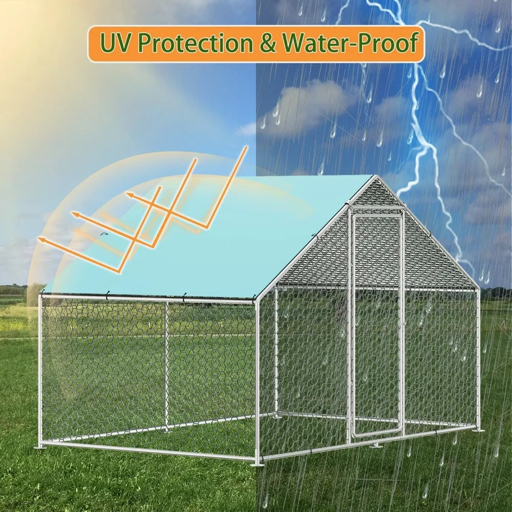 Large Chicken Coop Run with Immersed Wire Mesh, Metal Chicken Coop for 12 Chickens Heavy Duty Chicken Run in for Yard with Wate