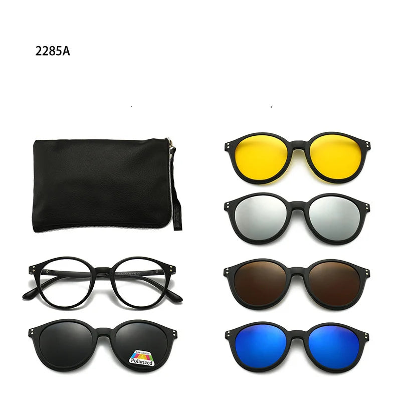 6 In 1 Spectacle Frame Men Women with Clip On Polarized Sunglasses