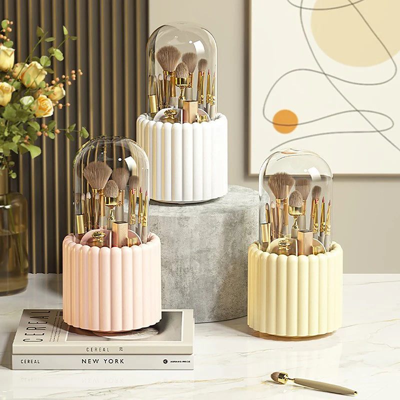 360º Rotating Makeup Brushes Holder With Lid and Organizer