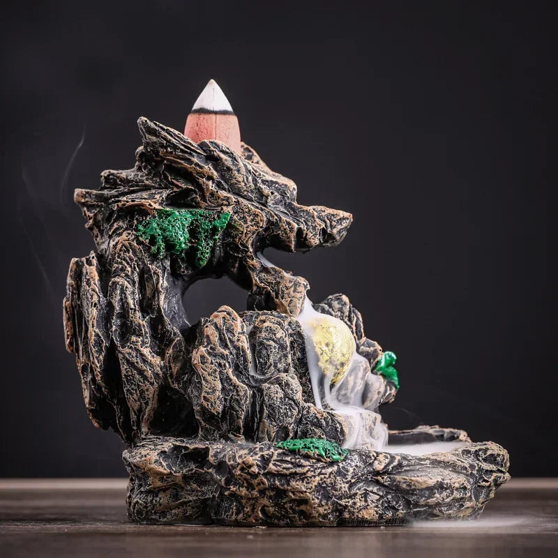 1pc Resin Auspicious Dragon Spitting Incense Burner Waterfall Backflow Holder Home Decor