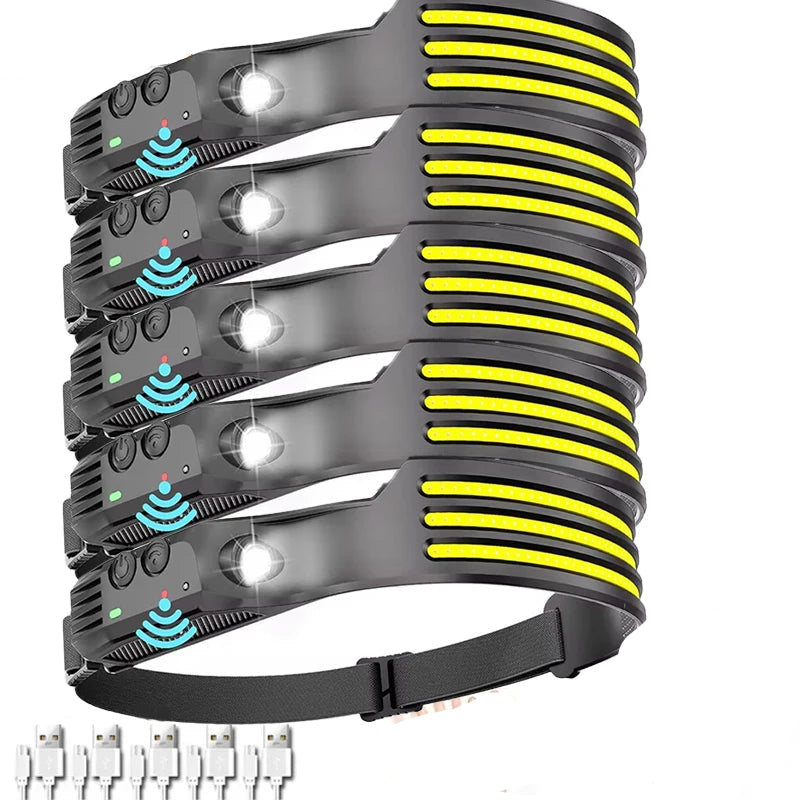 Powerful COB LED Induction Headlamp USB Rechargeable for Camping Fishing Riding