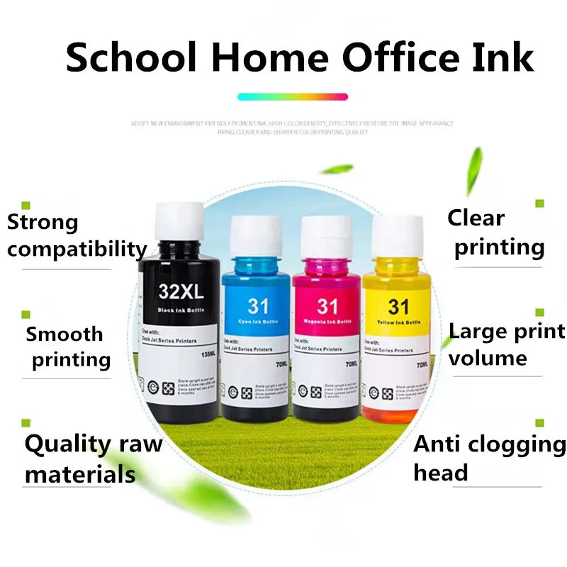 4 Pack Ink Bottles Compatible With 31 32XL Refill Dye Ink For HP Printers 7301 6001 7602 5101 7001 551 651 455 457 450