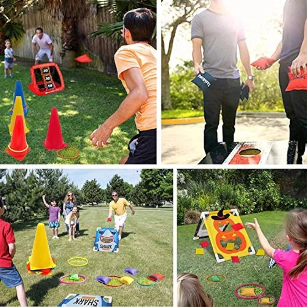 3 in 1 Soft Plastic Cones Bean Bags and Ring Toss Games Set for Kids Outdoor Birthday Party 32 Piece Carnival Fun