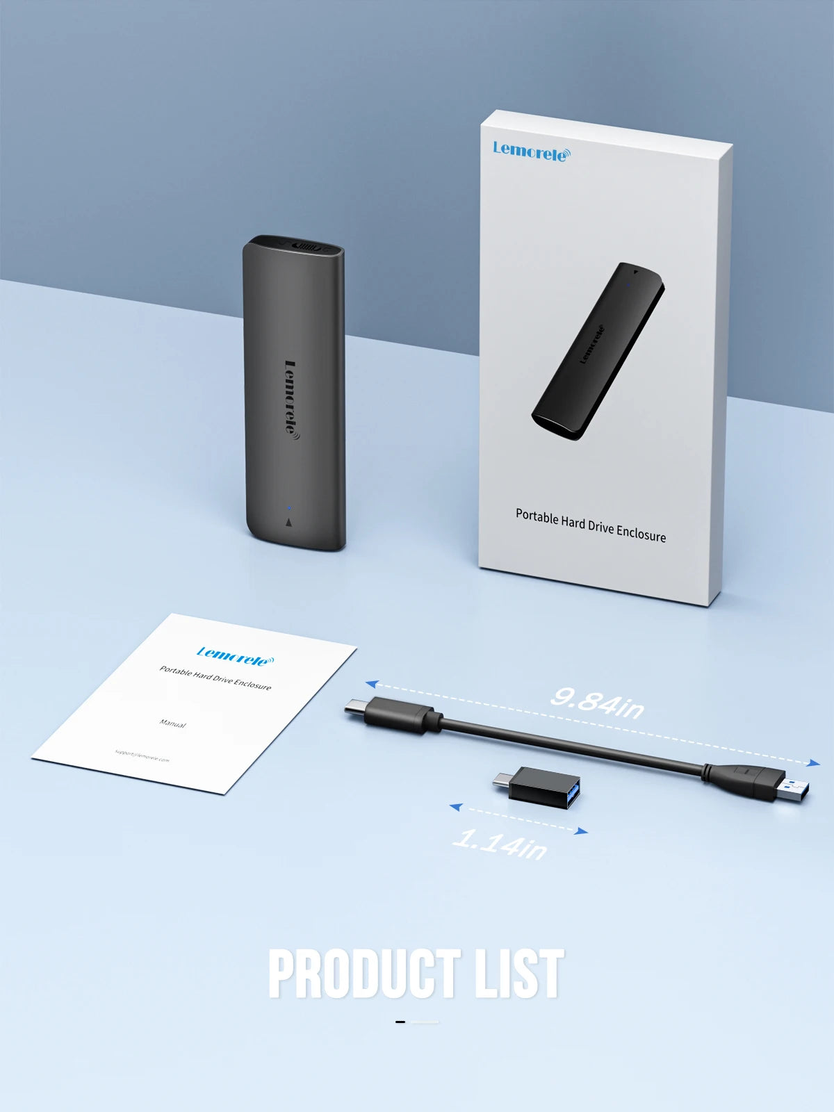 Lemorele M.2 NVMe SSD Enclosure USB 3.1 10Gbps PCIe External Hard Drive Case for M/B+M Key SSDs