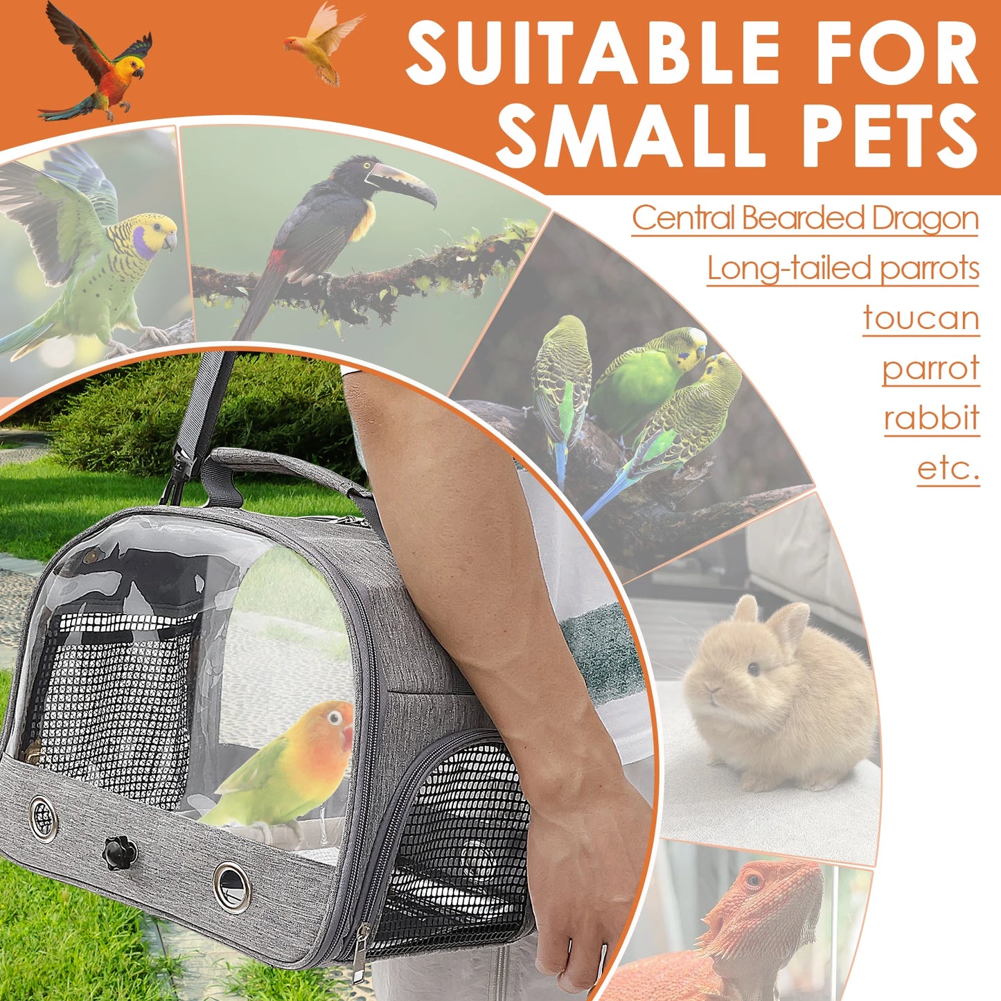 Bird Travel Carrier Portable Small Bird Travel Bag Breathable Parrot Cage with Perch Clear Window for Parrot Small Pet for Bird