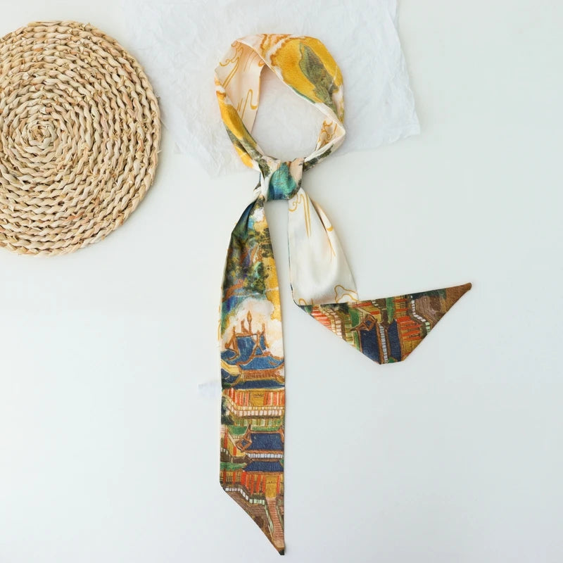 Retro Print Long Skinny Neckerchief Scarves for Women