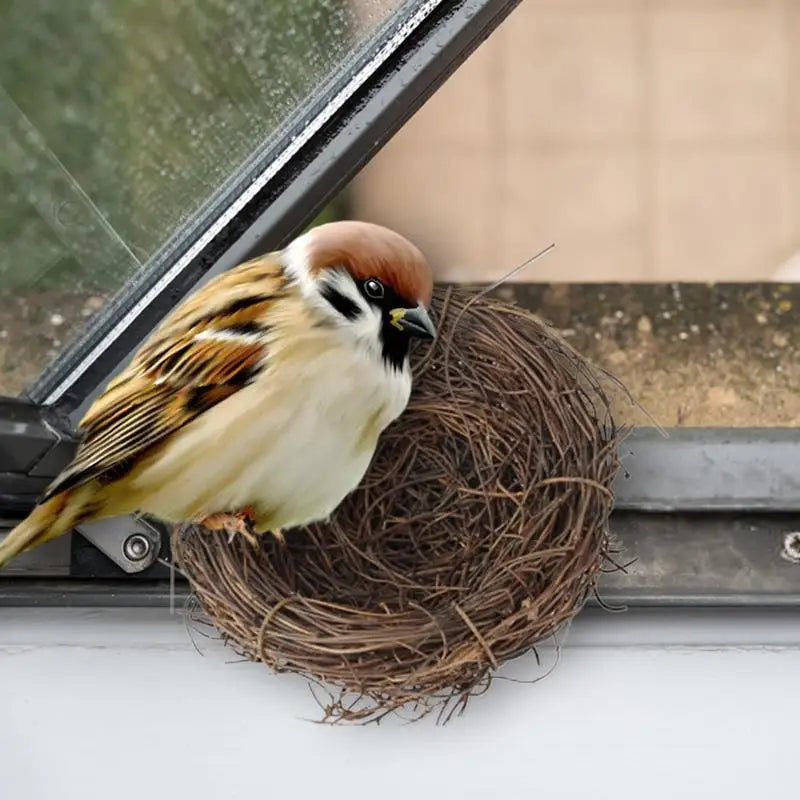 Bird Nest Handmade Woven Rattan Bird House Flat Base Small Animal Bed House For Garden Backyard Habitat Bird Cage Accessories