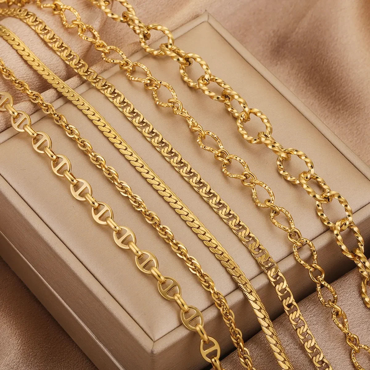 1 Meter Stainless Steel Chunky Hip Hop Gold Color Chains DIY Jewelry
