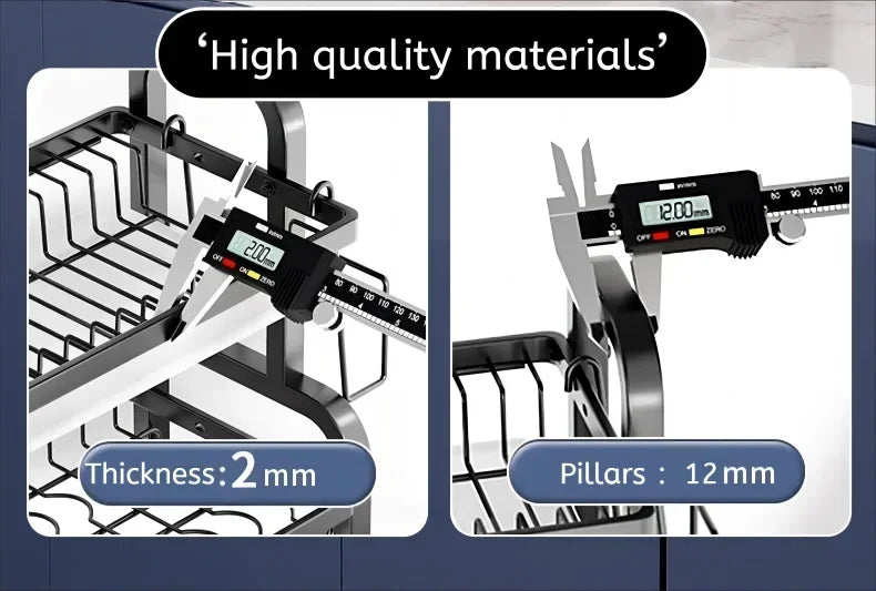 3-Tier Compact Dish Drying Rack with Drainboard Large Rust-Proof Metal Kitchen Storage Solution