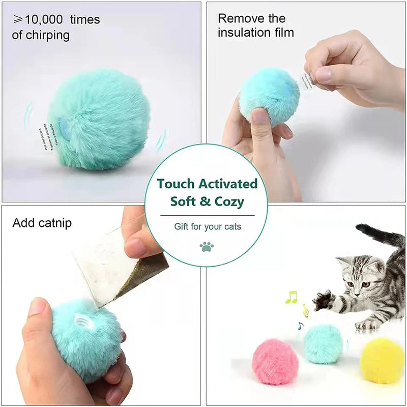 Interactive Ball Smart Cat Toys Plush Electric Catnip Squeak Toy for Kittens