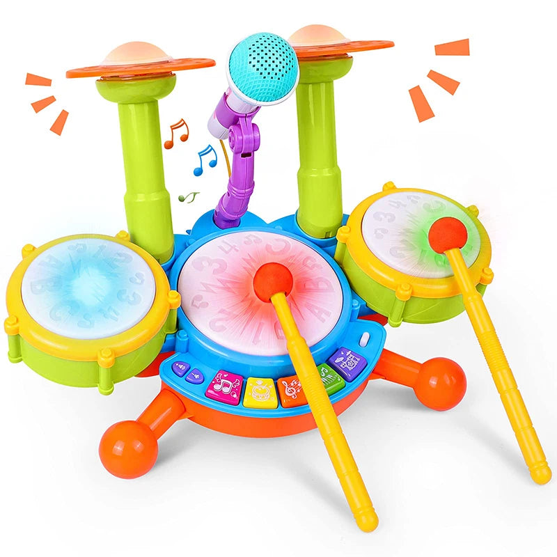 Kids Drum Set for Toddlers Ages 1 to 3 Musical Educational Instrument with Microphone Ideal for Learning Activities and Gift