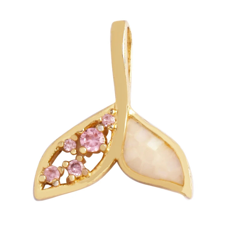 Fish Monta Ray Sea Conch Shell Coral Charm Pendant Gold Plated Zircon Jewelry