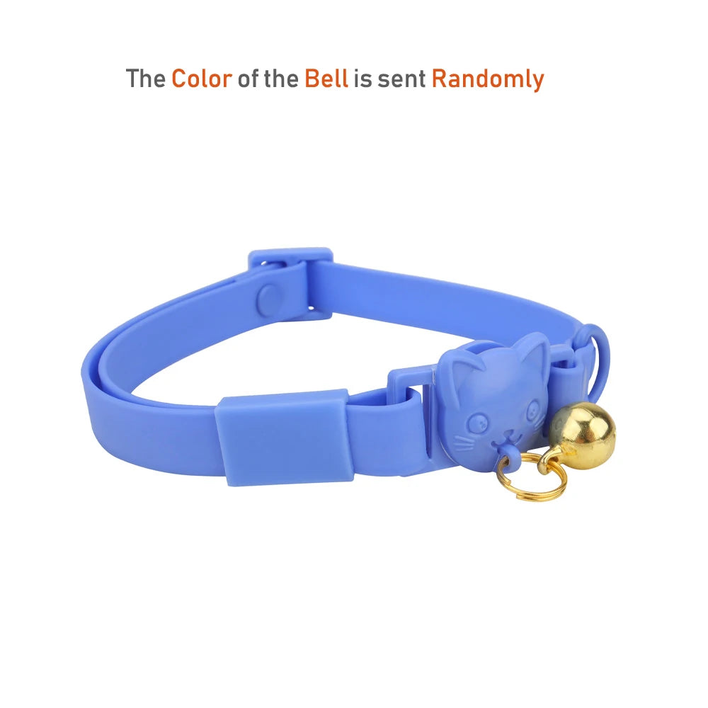 Pet Cat Collar Necklace With Small Bell PVC Waterproof Adjustable Kitten Collar Candy Color
