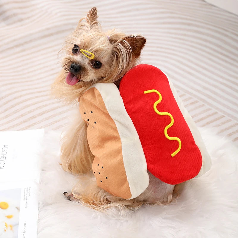 Halloween Dog Clothes Funny Hot Dog Shaped Pet Costume For Small Dogs Cats Adjustable Puppy Dress Up Dachshund Pug Party Suit