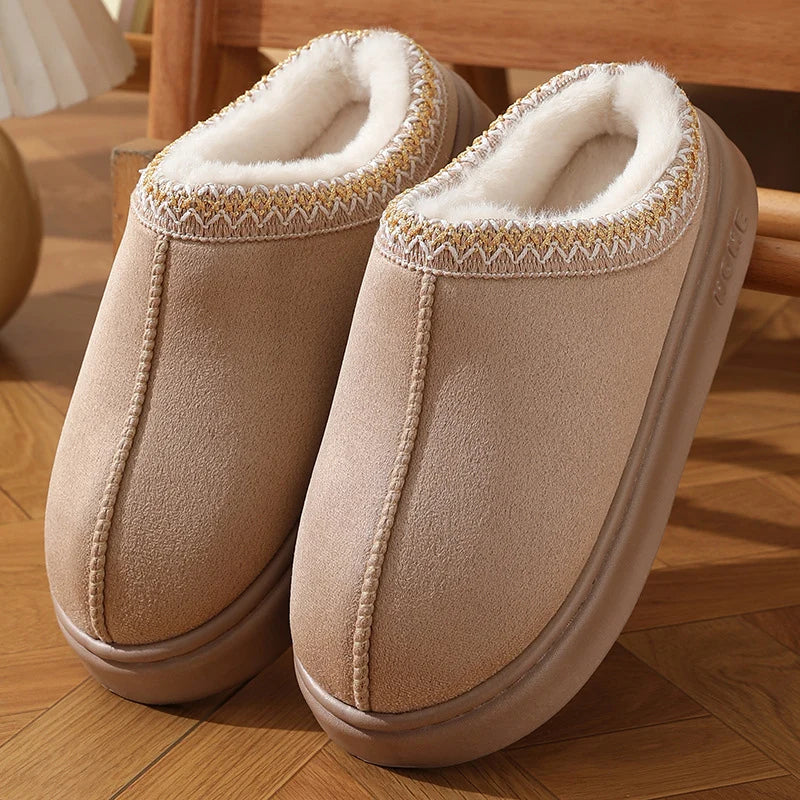 Home Soft Plush Slippers Women Winter Non-Slip Cotton Slides Plus Size 45 Warm Thick Bottom