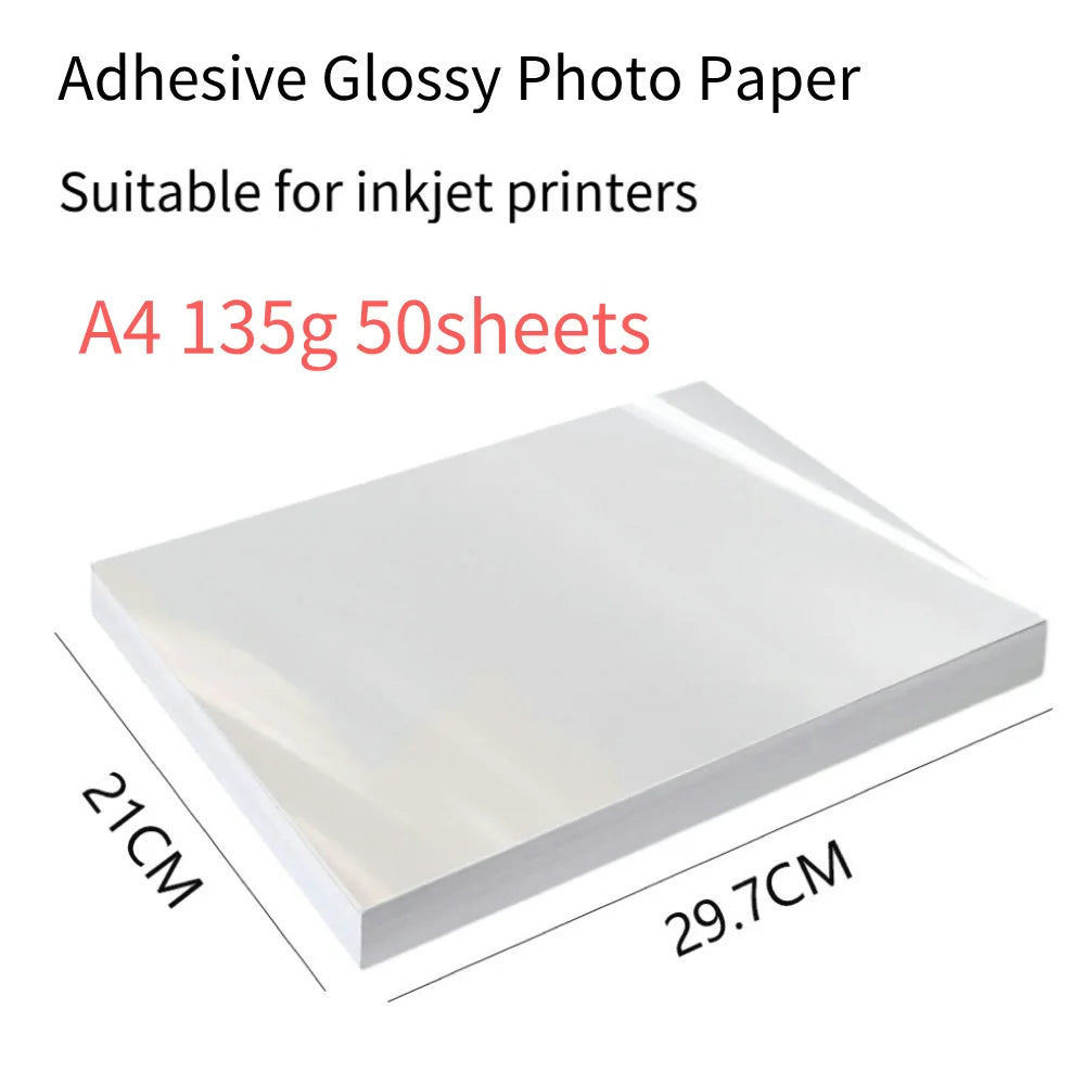 Adhesive Glossy Photo Paper A4 50 Sheets Waterproof Inkjet Printing Paper for DIY Stickers and Custom Labels