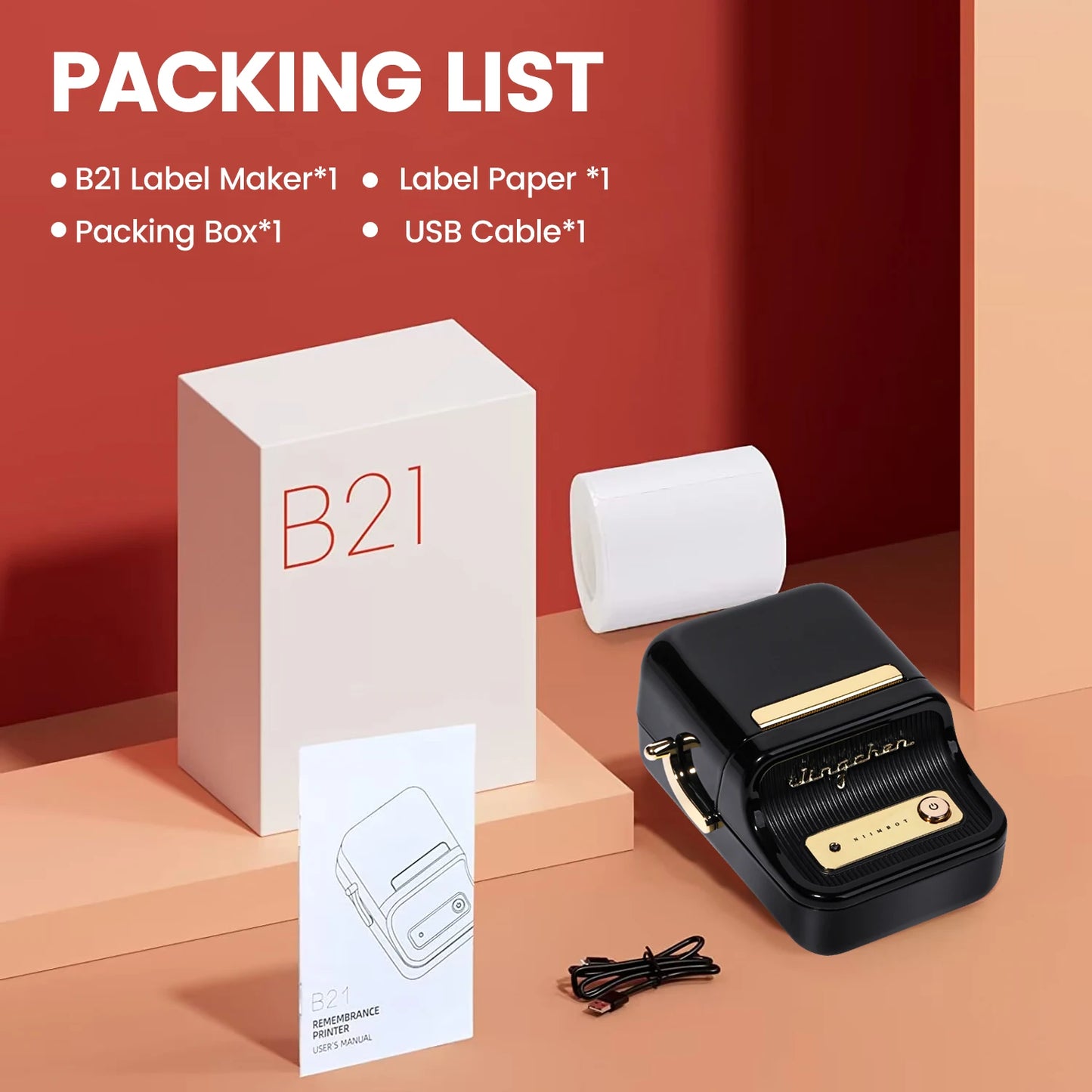 Niimbot B21 B1 Wireless Thermal Label Printer with Self-Adhesive Labels and 5 Roll Set for Efficient Organization