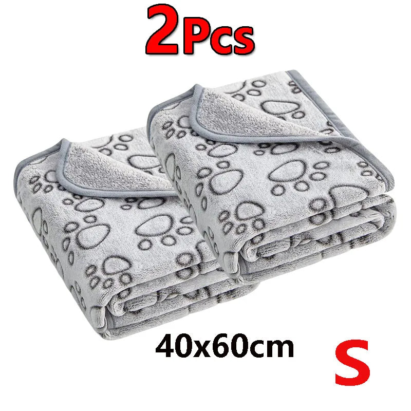 2PCS Soft Fluffy High Quality Pet Blanket Cute Cartoon Pattern Paw Print Dog Pet Mat Warm and Comfortable Blanket for Cat Dogs