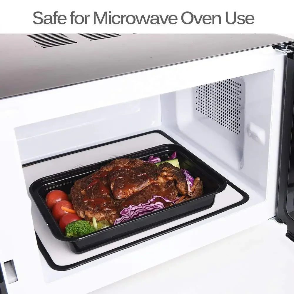 10 Pack Black Plastic Disposable Food Containers with Lids for Takeout Meals Salads and Kitchen Storage