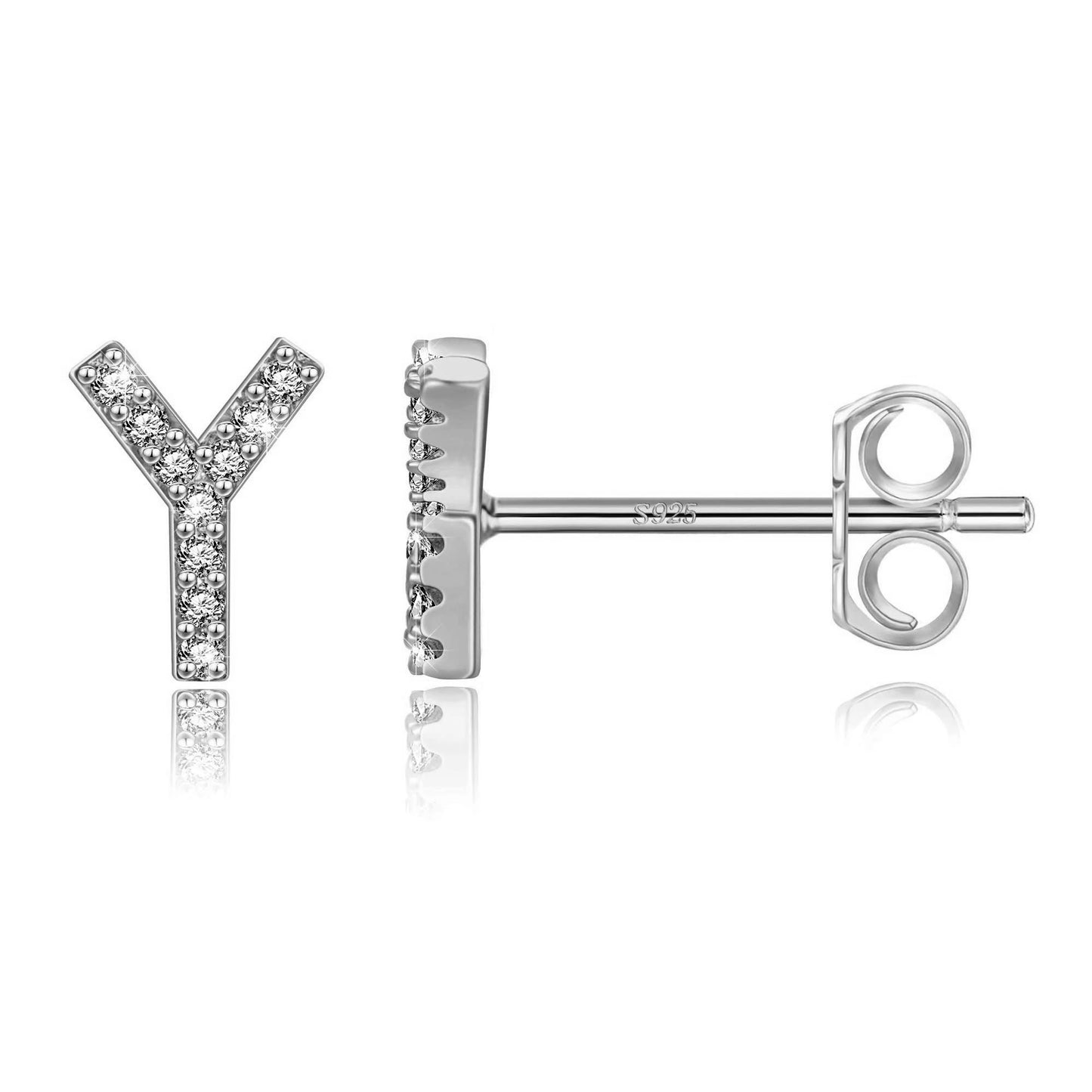 Simple Metal 925 Sterling Silver Letter Earrings with Zircon