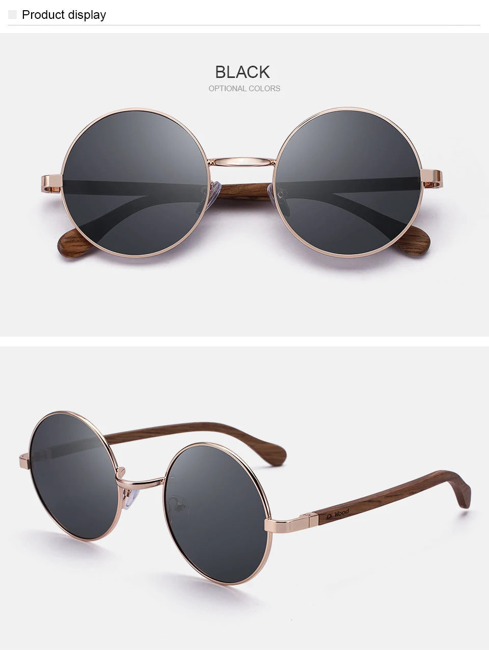 Oi Wood Retro Round Sunglasses For Men Women Polarized Blue Mirror Eyewear 8024