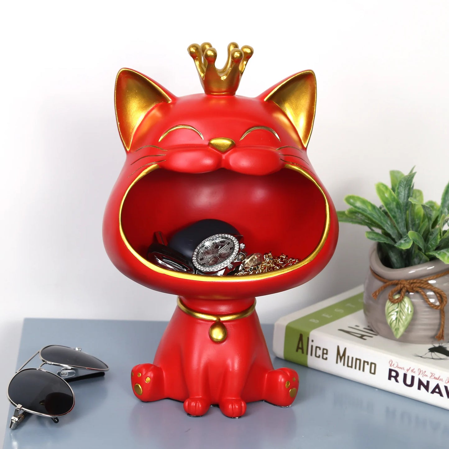 Lucky Cat Statue Decoration Resin Big Mouths Cat Key Box Cute Desktop Storage Accessories