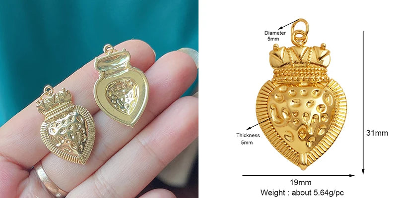 New Sacred Red Heart Charm Pendant 18K Gold Plated Zircon