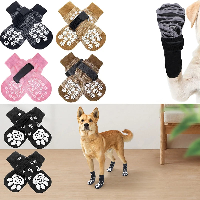 4Pcs/set Anti Slip Dog Socks with Straps Traction Control for Indoor on Hardwood Floor Wear Pet Paw Protector for Small Dogs Pet