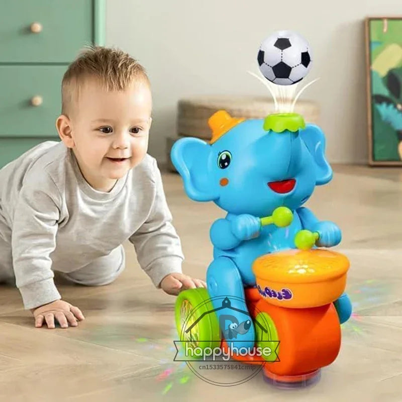 Musical Walking Elephant Drummer Toy for Kids with LED Lights and Sensory Activities Educational Learning Toy