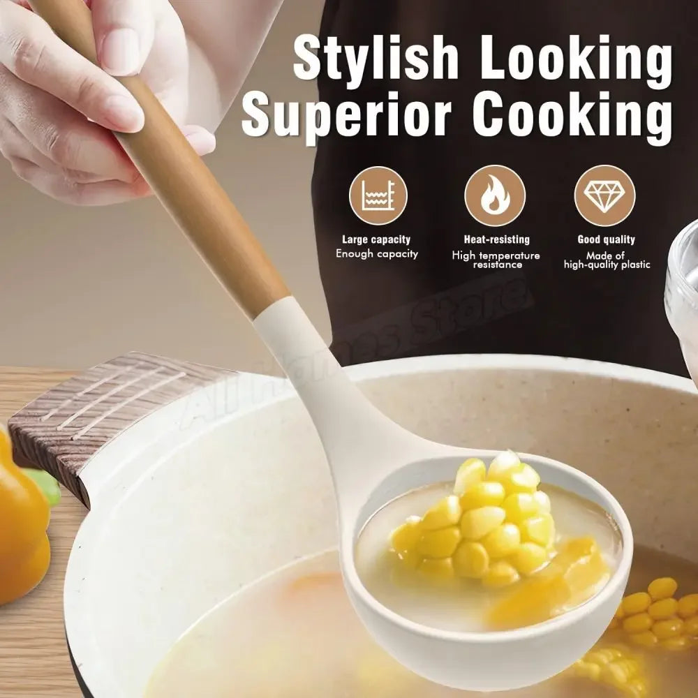 Silicone Kitchen Utensil Set 12 Pieces Food Grade Cooking Tools Turner Spatula Measuring Spoon Eco-Friendly Cookware