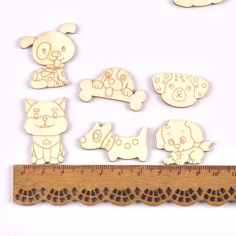 Lovely Dog Cat Fish Natural Wooden Chips for Scrapbooking DIY