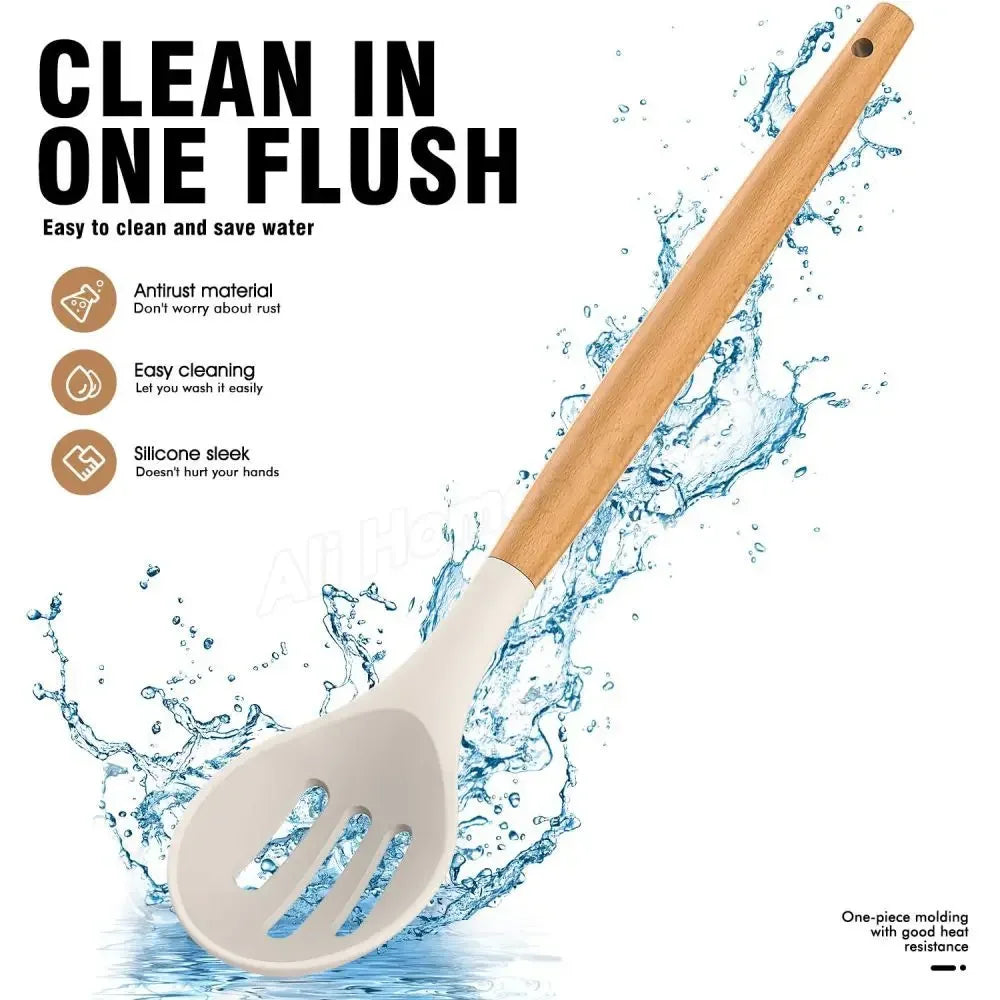 Silicone Kitchen Utensil Set 12 Pieces Food Grade Cooking Tools Turner Spatula Measuring Spoon Eco-Friendly Cookware