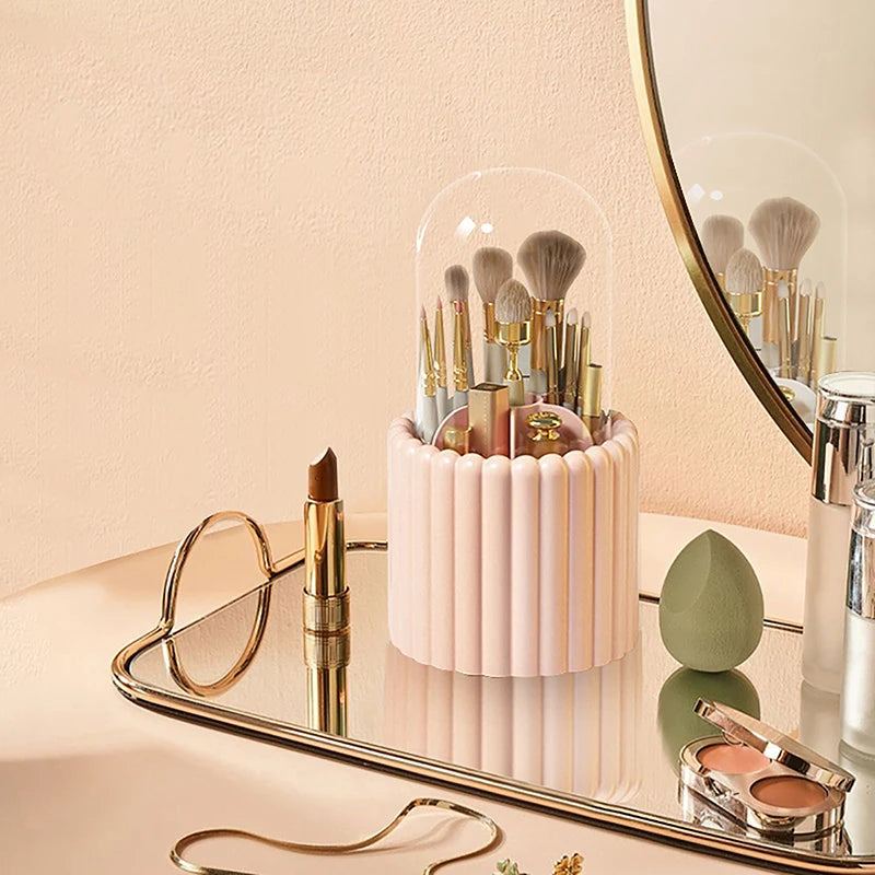 360º Rotating Makeup Brushes Holder With Lid and Organizer