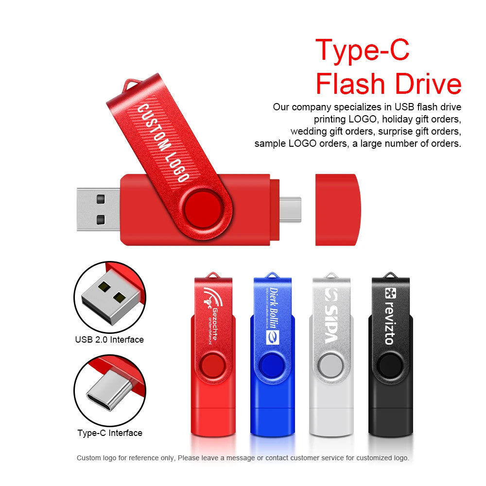 Metal OTG 2 IN 1 Type C Pen Drive 128GB USB Memory Stick
