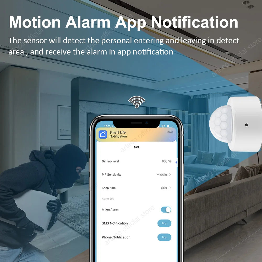 Sensor de movimiento humano Tuya Zigbee Smart Home Mini sensor de movimiento PIR Detector infrarrojo Seguridad Smart Life Funciona con Alexa Gateway