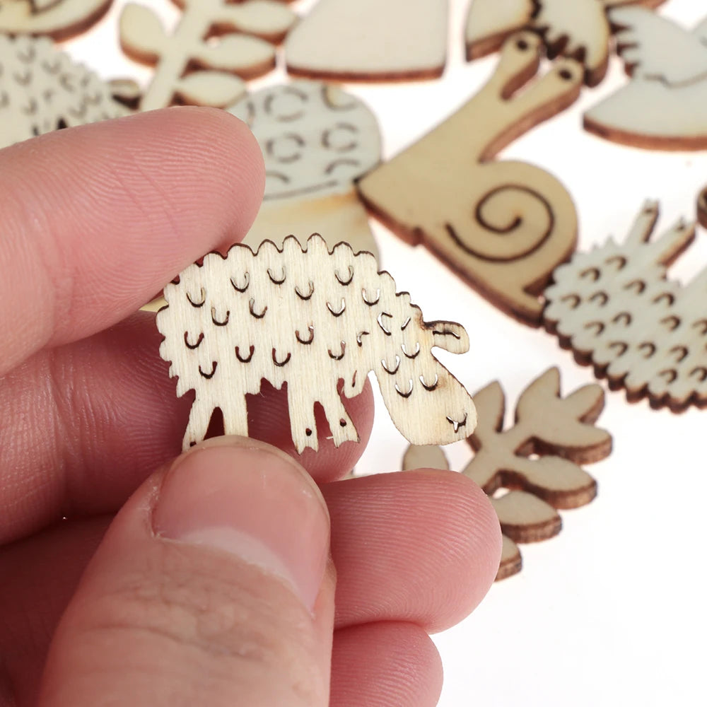 50Pcs/Pack Animal Snail Rabbit Wooden Craft Embellishments