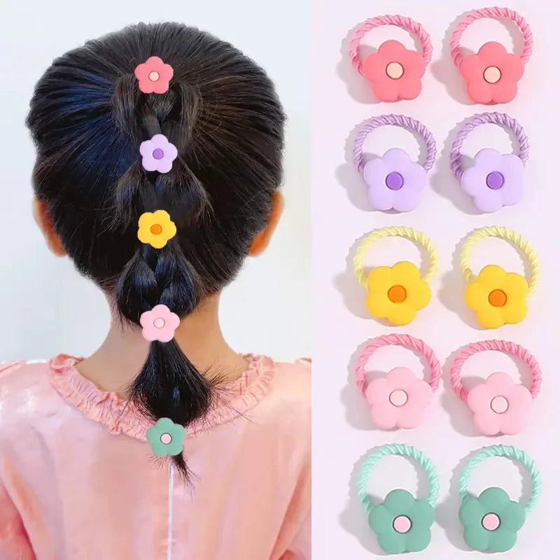 10PCS Cute Cartoon Flower Animal Elastic Hair Bands for Girls