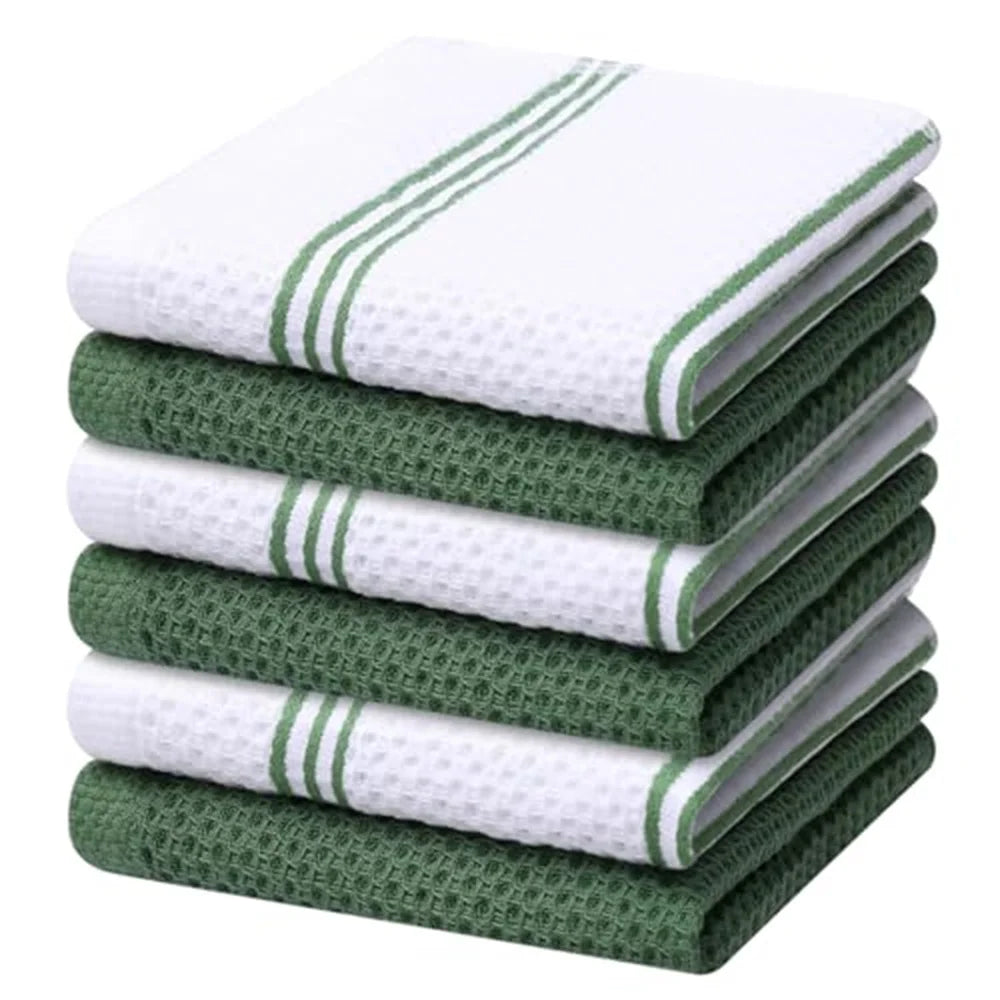 Olanly Cotton Kitchen Towels Set of 4 or 6 Absorbent Waffle Weave Dishcloths Soft and Durable for Home Cleaning