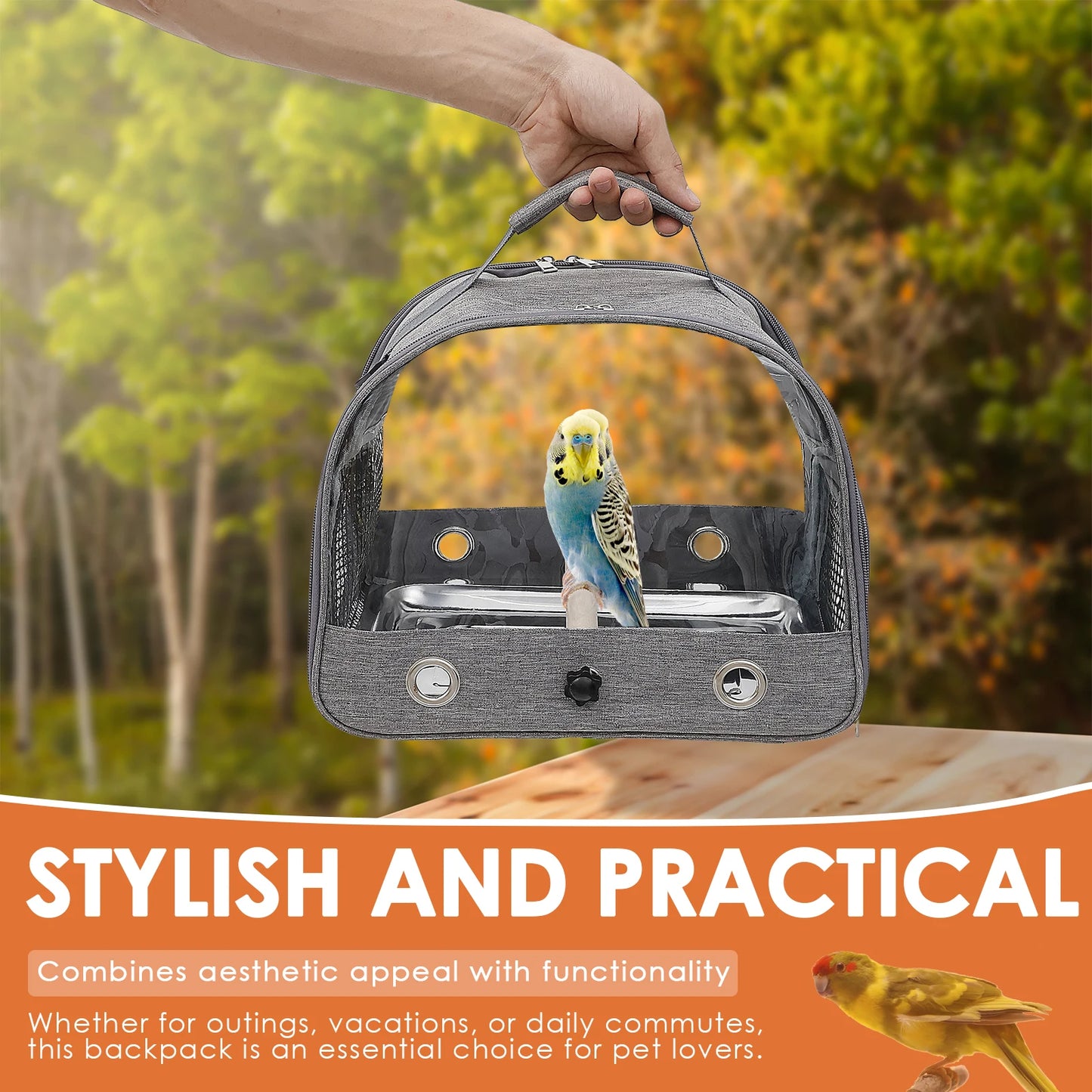 Bird Travel Carrier Portable Small Bird Travel Bag Breathable Parrot Cage with Perch Clear Window for Parrot Small Pet for Bird